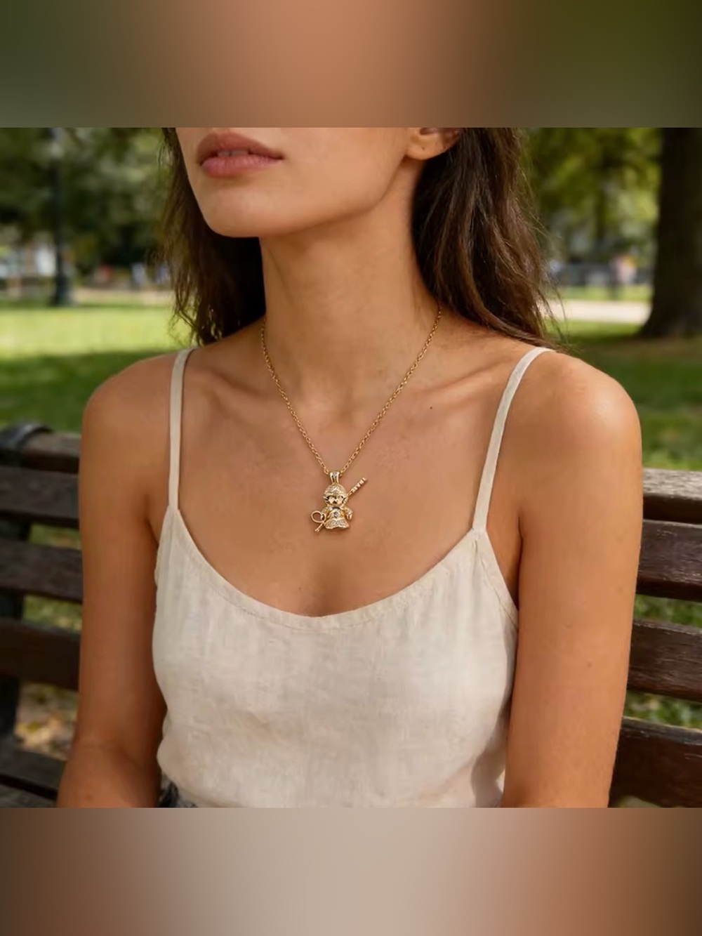 18K Gold Monkey King w/ Staff Micro Pave Diamond Inlay Necklace Mythology Legend - Picture 11 of 13